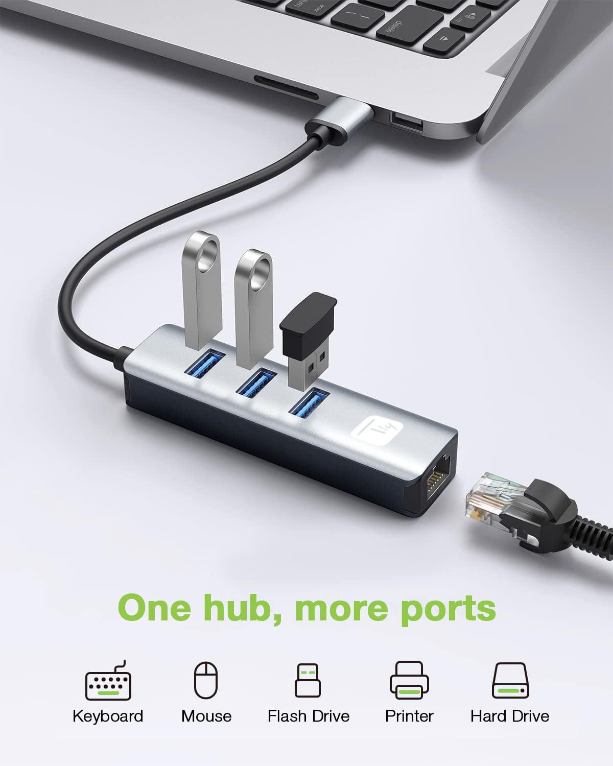 USB-A adapter to RJ 45 Gigabit with Hub 3 USB ports 3.2 5 Gbps - Techly IDATA USB-ETGIGA 3 AA