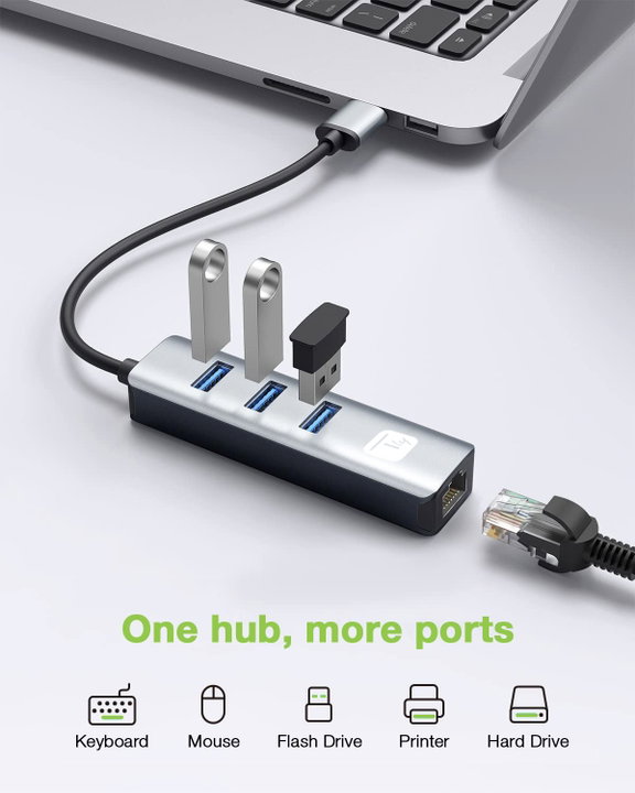 Adattatore USB-A a RJ45 Gigabit con Hub 3 Porte USB 3.2 5 Gbps - Techly IDATA USB-ETGIGA3AA