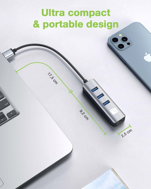 Adattatore USB-A a RJ45 Gigabit con Hub 3 Porte USB 3.2 5 Gbps - Techly IDATA USB-ETGIGA3AA