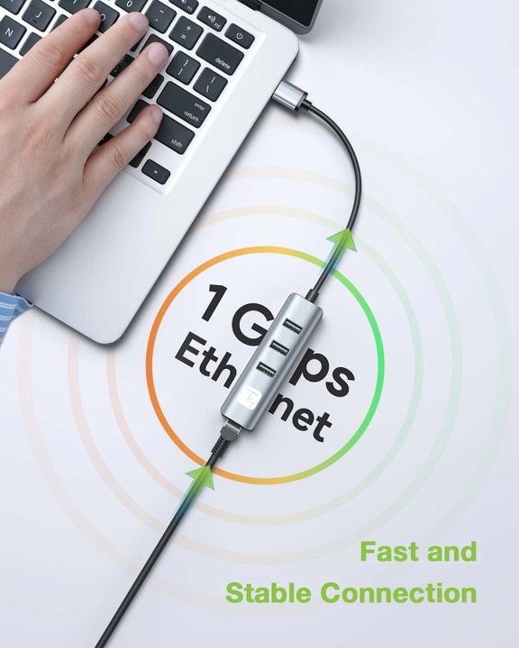 Adattatore USB-A a RJ45 Gigabit con Hub 3 Porte USB 3.2 5 Gbps - Techly IDATA USB-ETGIGA3AA