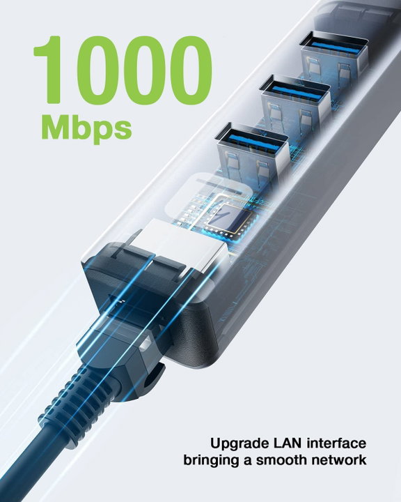Adattatore USB-A a RJ45 Gigabit con Hub 3 Porte USB 3.2 5 Gbps - Techly IDATA USB-ETGIGA3AA