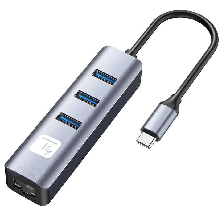 Adattatore USB-C a RJ45 Gigabit con Hub 3 Porte USB 3.2 5 Gbps - Techly IDATA USB-ETGIGA3CA