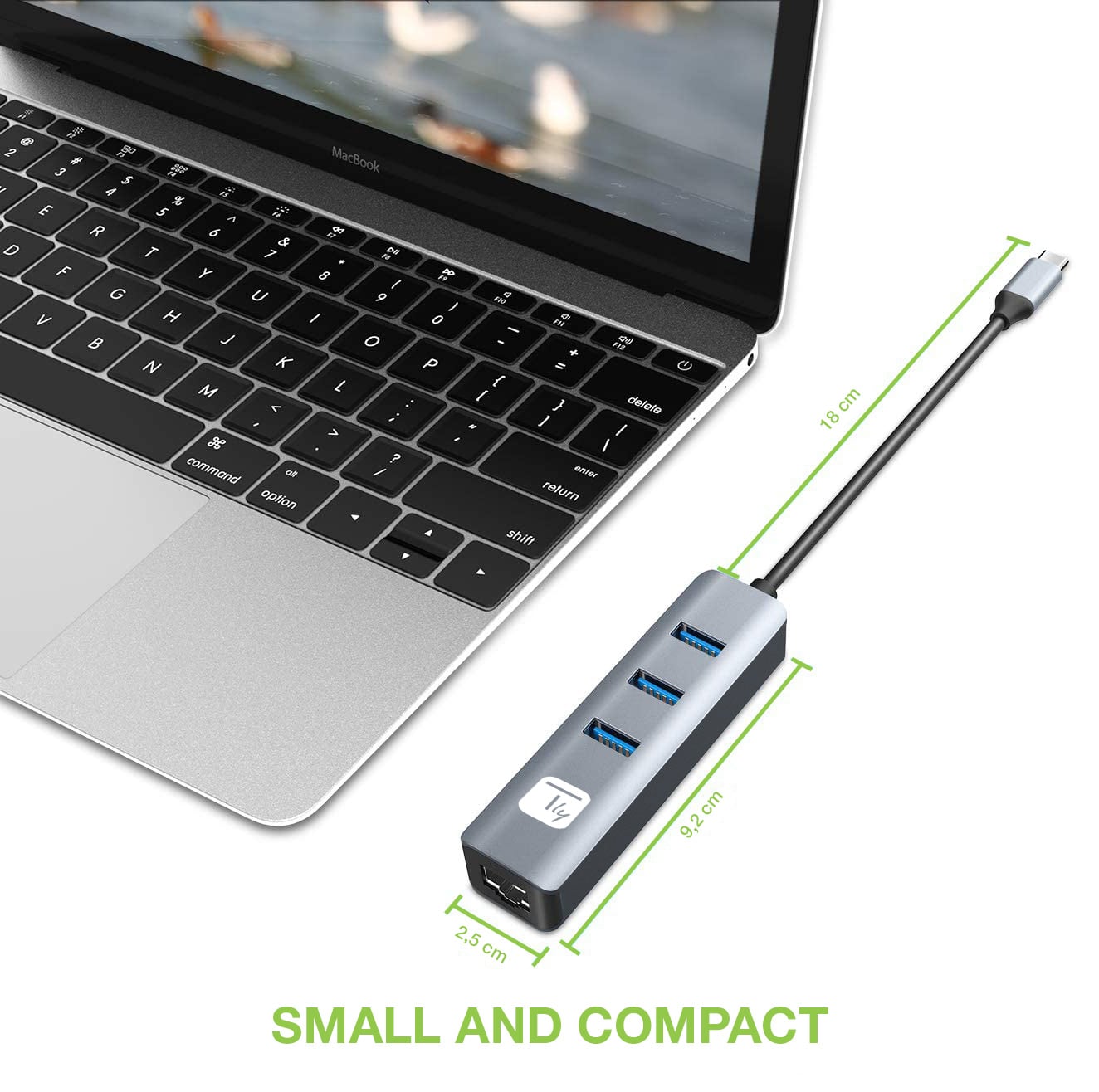 USB-C adapter to RJ 45 Gigabit with Hub 3 USB ports 3.2 5 Gbps - Techly IDATA USB-ETGIGA 3 CA