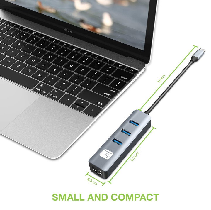 Adattatore USB-C a RJ45 Gigabit con Hub 3 Porte USB 3.2 5 Gbps - Techly IDATA USB-ETGIGA3CA
