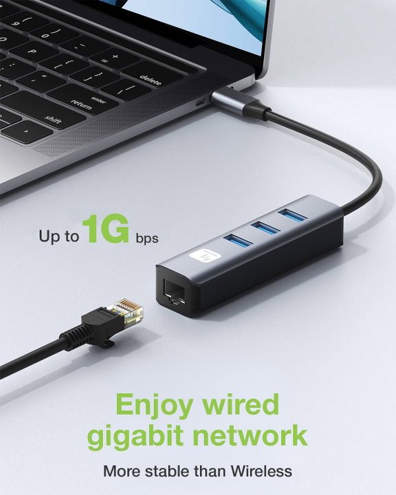 Adattatore USB-C a RJ45 Gigabit con Hub 3 Porte USB 3.2 5 Gbps - Techly IDATA USB-ETGIGA3CA