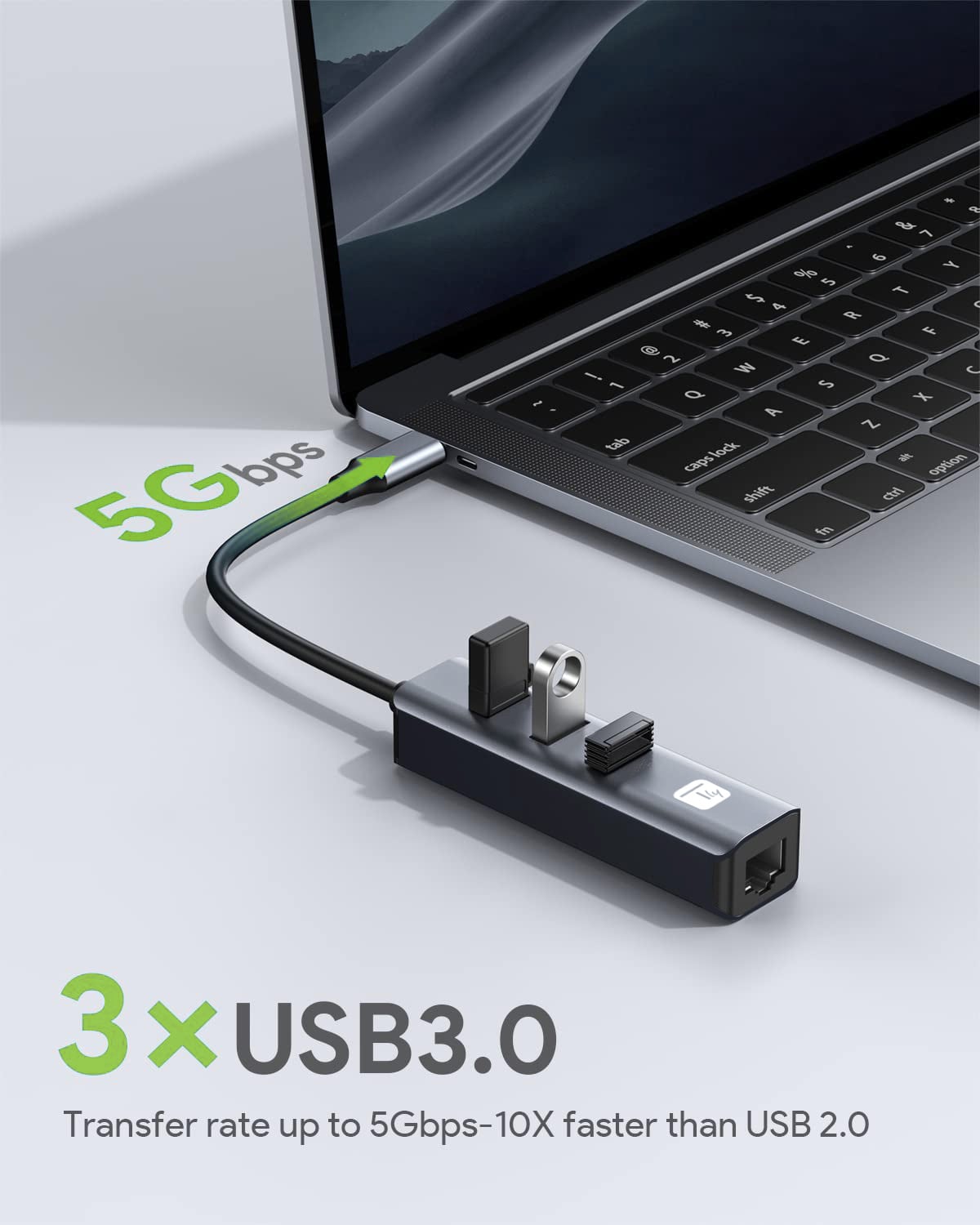 USB-C adapter to RJ 45 Gigabit with Hub 3 USB ports 3.2 5 Gbps - Techly IDATA USB-ETGIGA 3 CA