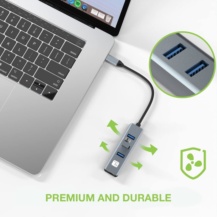 Adattatore USB-C a RJ45 Gigabit con Hub 3 Porte USB 3.2 5 Gbps - Techly IDATA USB-ETGIGA3CA