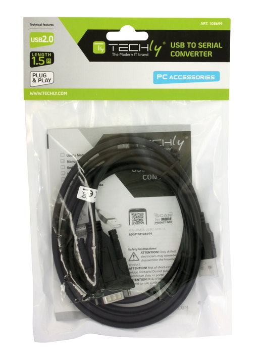 Convertitore Adattatore da USB 2.0 a Seriale Nero - Techly IDATA USB2-SER-1A