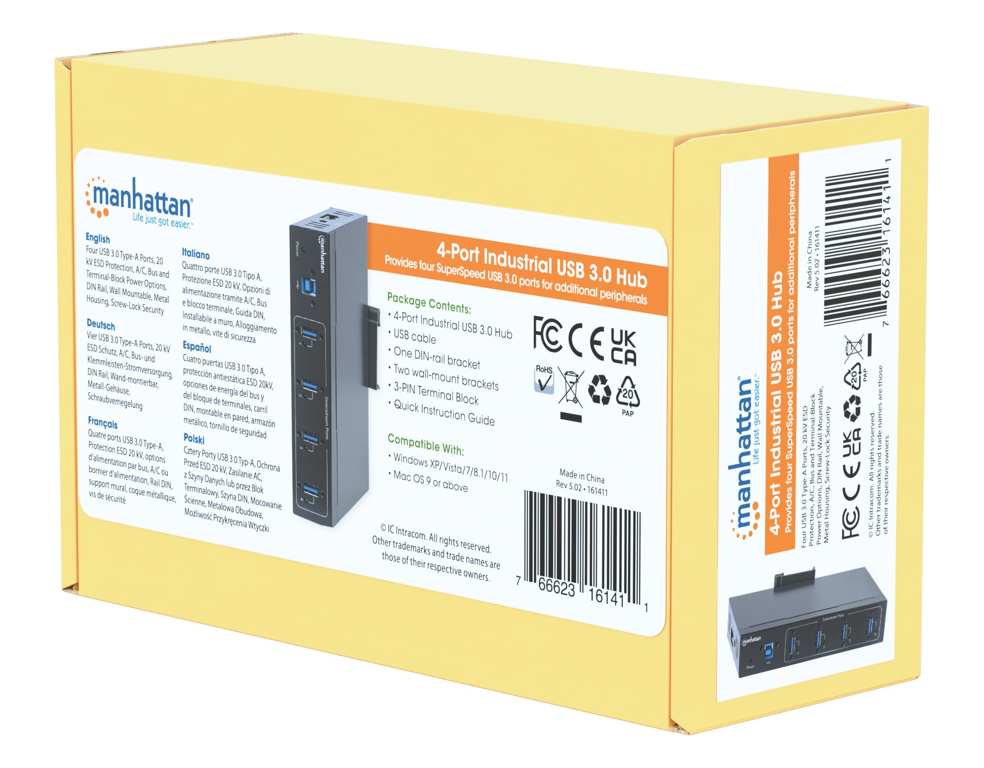 Industrial Hub USB 3.2 4 Doors - Manhattan IDATA USB 3 -SER- 4 MH