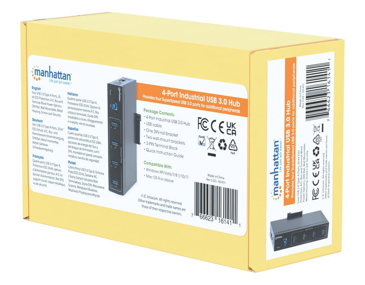 Hub Industriale USB 3.2 4 Porte - Manhattan IDATA USB3-SER-4MH