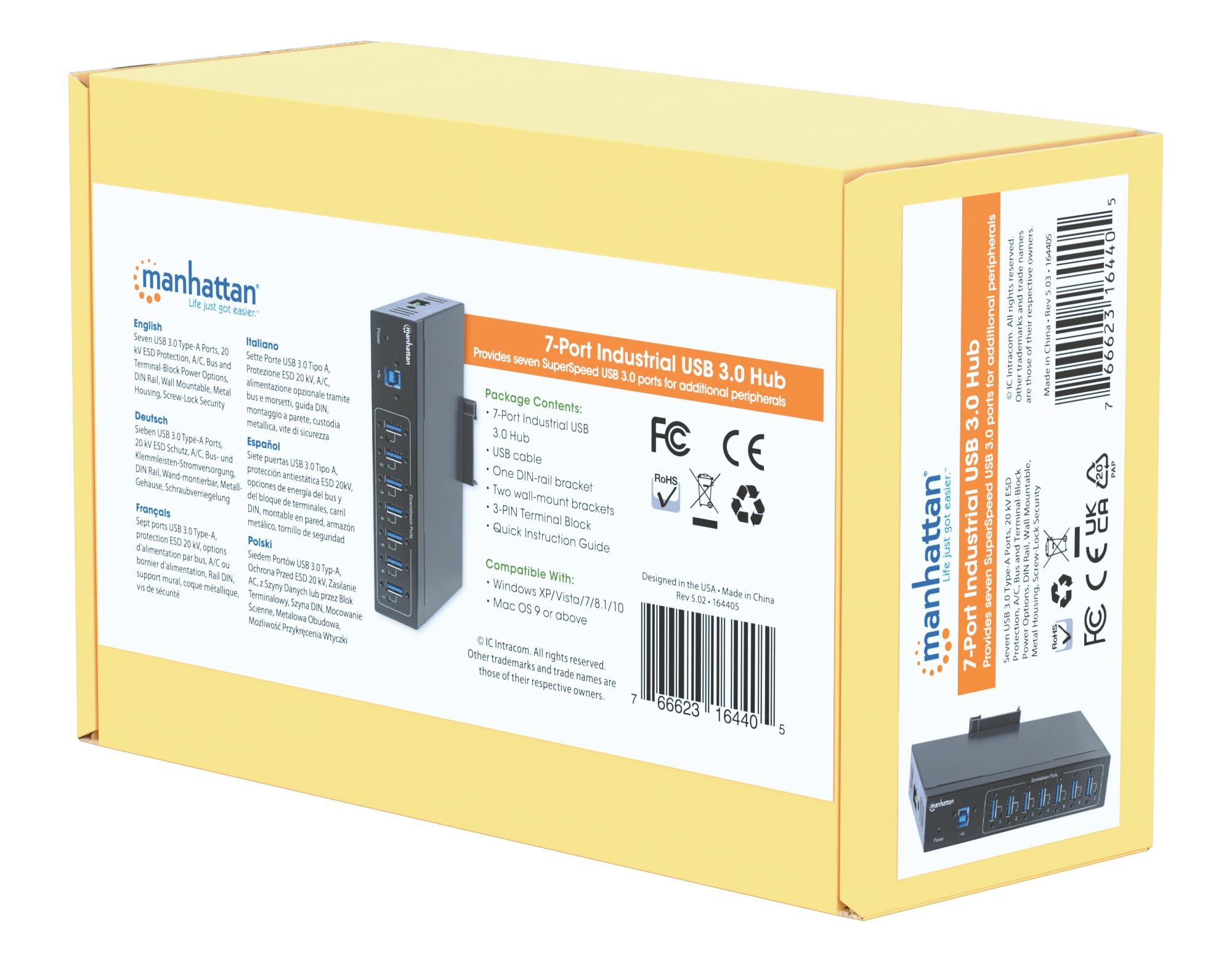 Industrial Hub USB 3.2 7 Doors - Manhattan IDATA USB 3 -SER- 7 MH