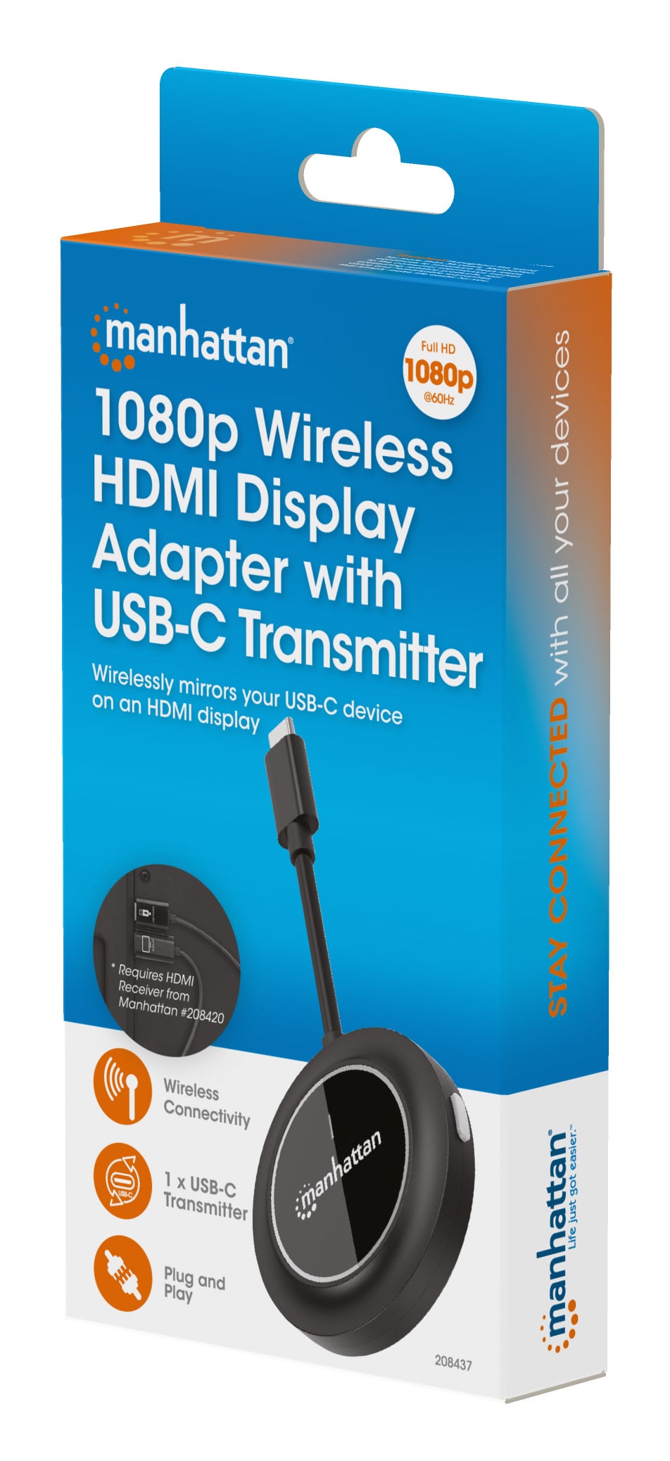 Adattatore Wireless HDMI 1080p con Trasmettitore USB-C™ per IDATA USBC-1080WL - Manhattan IDATA USBC-1080TXC