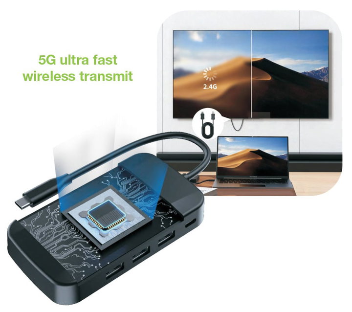 Wireless video extender adapter with USB-C hub 5 -in- 1 - Techly IDATA USBC-HUB 5 WL