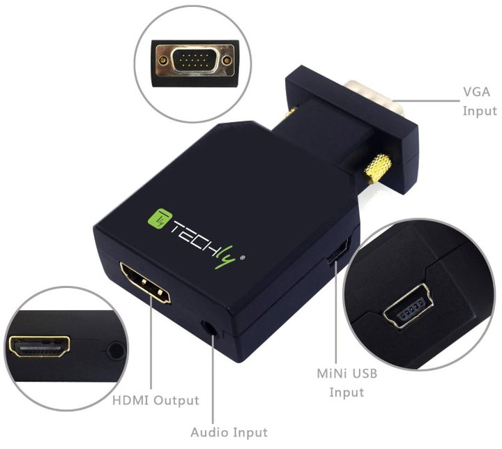 Mini Convertitore VGA+Audio a HDMI - Techly IDATA VGA-HDMINI