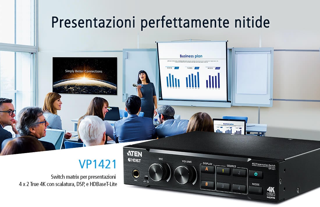 Switch matrix presentations True 4 K 4 x 2 with HDBaseT-Lite - Aten IDATA VP- 1421