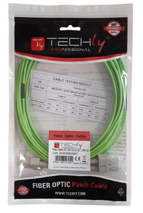 Cavo Fibra Ottica Multimodale OM5 SC/SC 50/125 15m - Techly Professional ILWL D5-B-150/OM5T