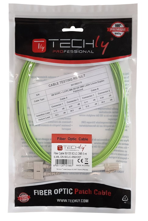 Cavo Fibra Ottica Multimodale OM5 SC/LC 50/125 10m - Techly Professional ILWL D5-SCLC-100/O5T