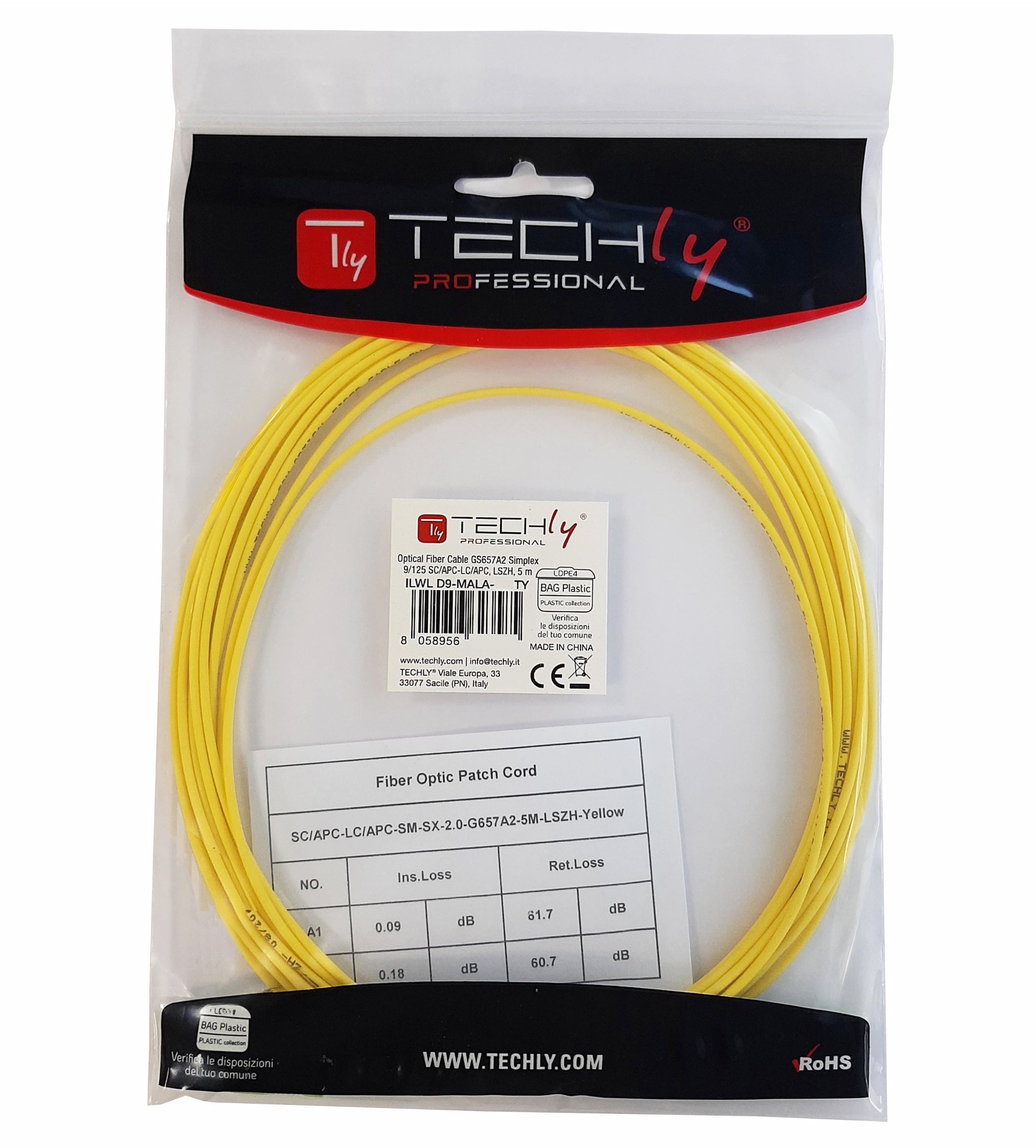 Cavo Fibra Ottica Monomodale OS2 SC/APC LC/APC 9/125 3m - Techly Professional ILWL D9-MALA-030TY