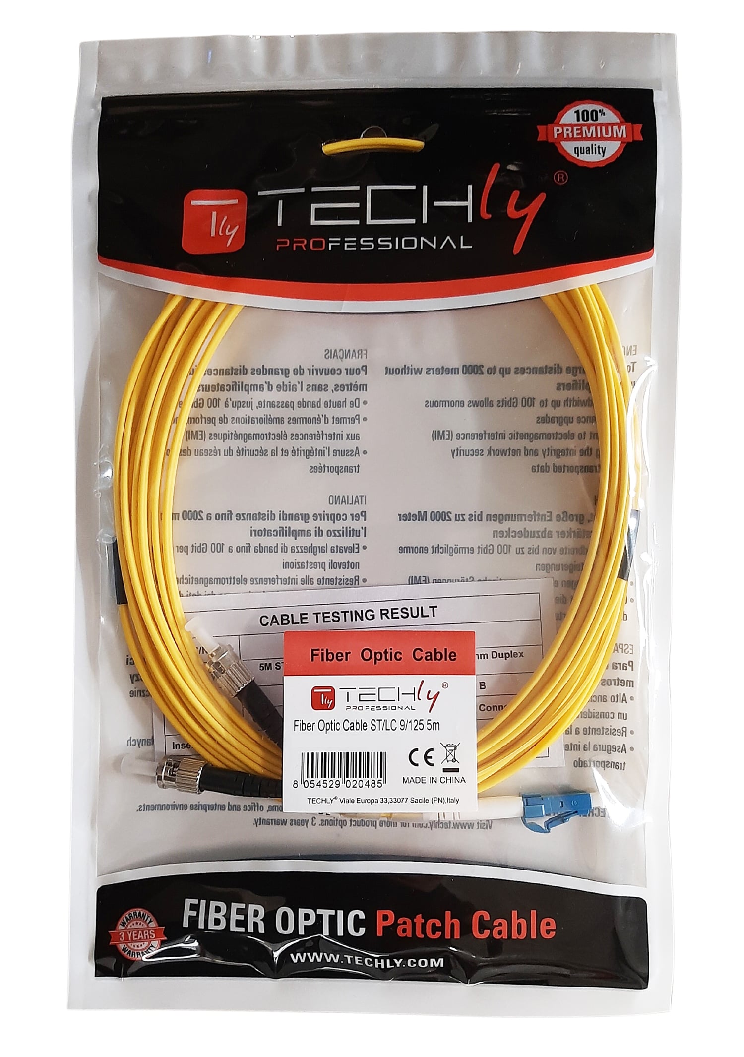 Cavo Fibra Ottica Monomodale OS2 ST/LC 9/125 5m - Techly Professional ILWL D9-STLC-050