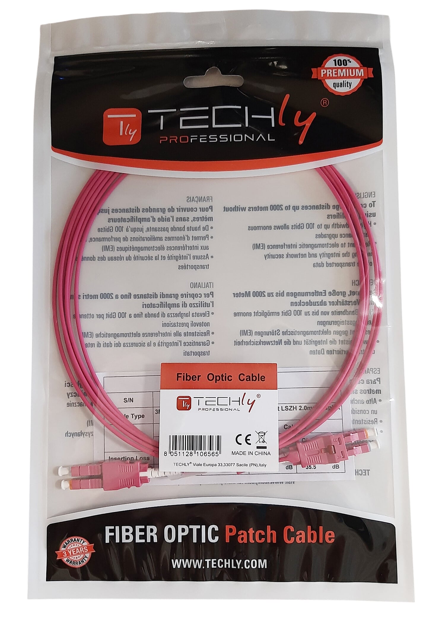 Cavo Fibra Ottica Multimodale Uniboot HD OM4 LC/LC 50/125 3m - Techly Professional ILWL OM4U-LCLC-030TY