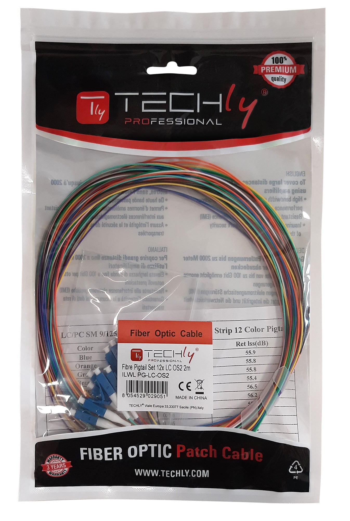 Set 12 Pigtail Fibra Ottica Monomodale OS2 LC 9/125 2m - Techly Professional ILWL PG-LC-OS2
