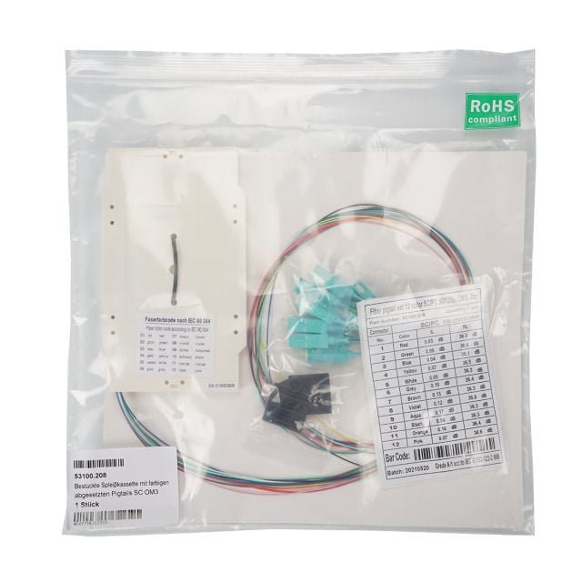 Cassetta di giunzione attrezzata con 12 pigtail fibra multimodale OM3 SC 50/125 2m - OEM ILWL PG-SC-OM3-SPC