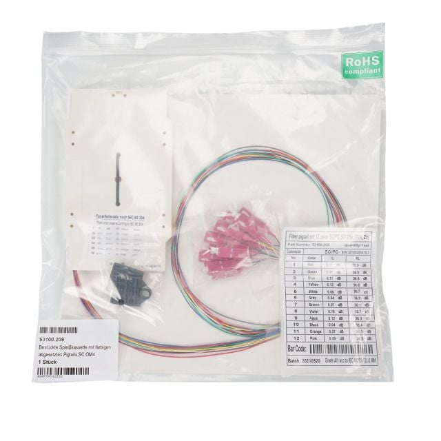 Cassetta di giunzione attrezzata con 12 pigtail fibra multimodale OM4 SC 50/125 2m - OEM ILWL PG-SC-OM4-SPC