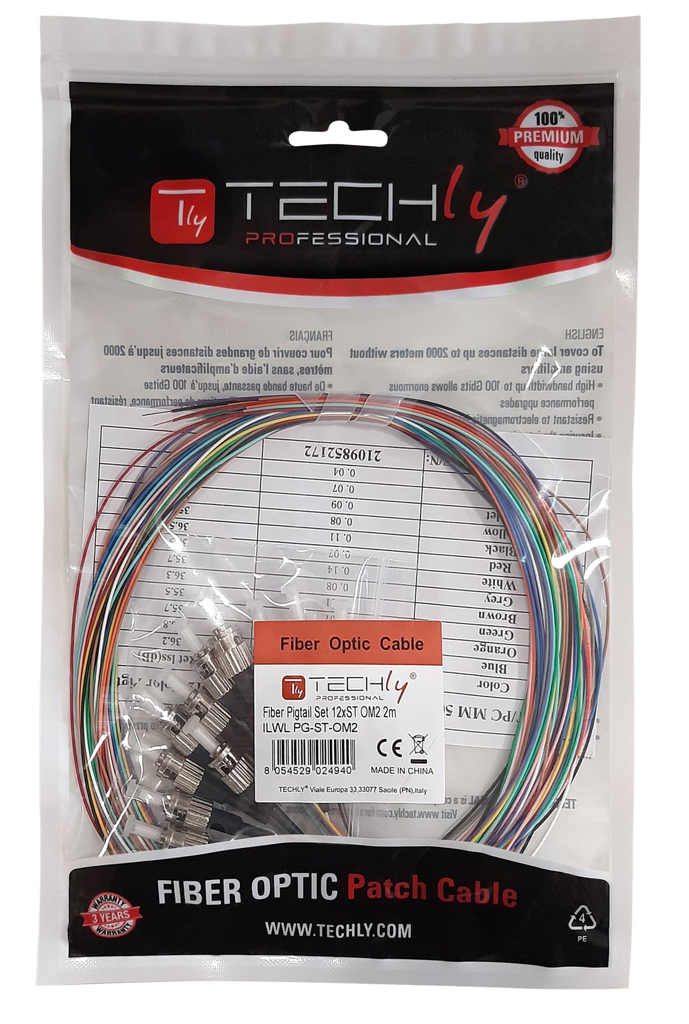 Set 12 Pigtail Fibra Ottica Multimodale OM4 ST 50/125 2m - ILWL PG-ST-OM4