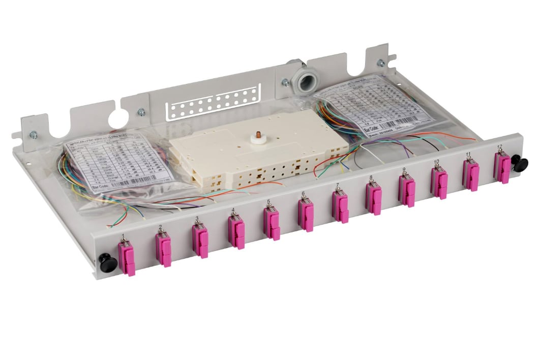 Cassetto Ottico 19'' Assemblato con 12 Bussole e 24 Pigtails SC Duplex Multimodale OM4 - ILWL SB-PG-12SCOM4G