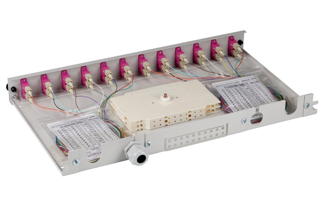 Cassetto Ottico 19'' Assemblato con 12 Bussole e 24 Pigtails SC Duplex Multimodale OM4 - ILWL SB-PG-12SCOM4G