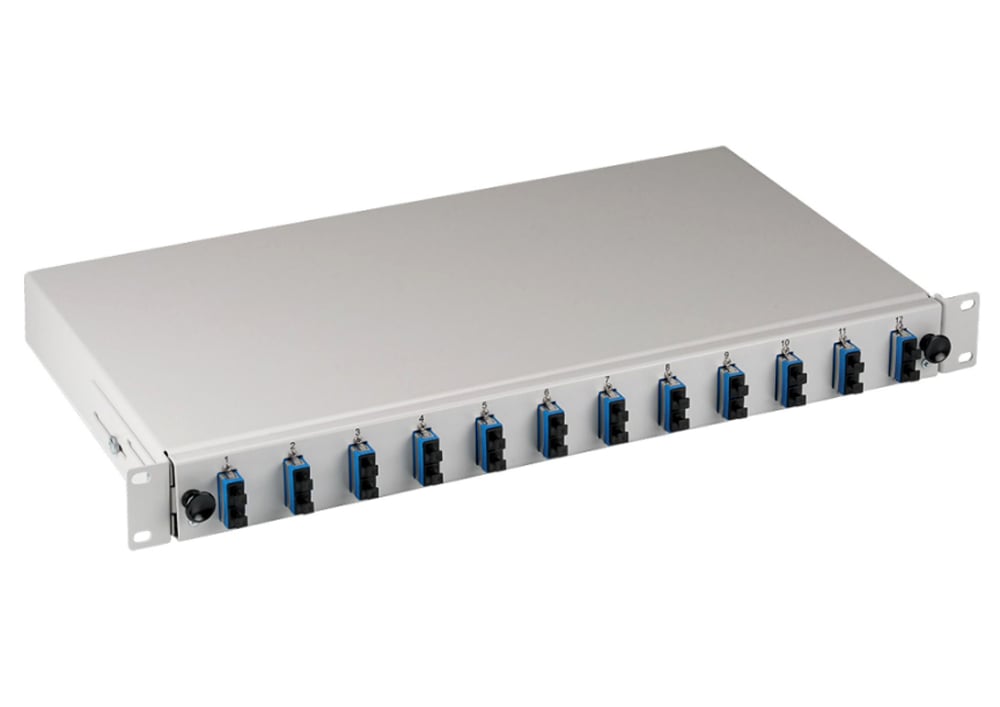 Cassetto Ottico 19'' Assemblato con 12 Bussole e 24 Pigtails SC Duplex Monomodale OS2 - ILWL SB-PG-12SCOS2G