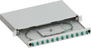 Cassetto Ottico 19'' 1HE Scorrevole 12 Bussole e 24 Pigtails LC Duplex OM3 Grigio - Techly Professional ILWL SBP-12LCOM3G