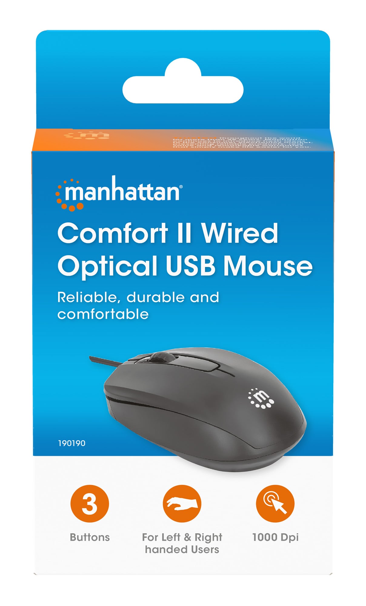 Mouse Ottico USB 1000 Dpi Nero, Confort II - Manhattan IM 1000-U-BK