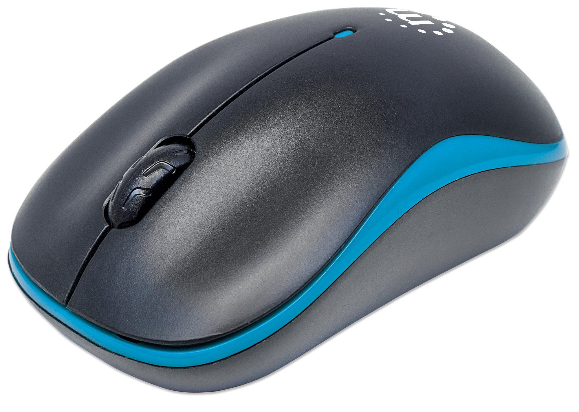 Mouse Ottico Wireless con Micro Ricevitore USB 1000 Dpi Nero/Azzurro - Manhattan IM 1000-WL-BBL