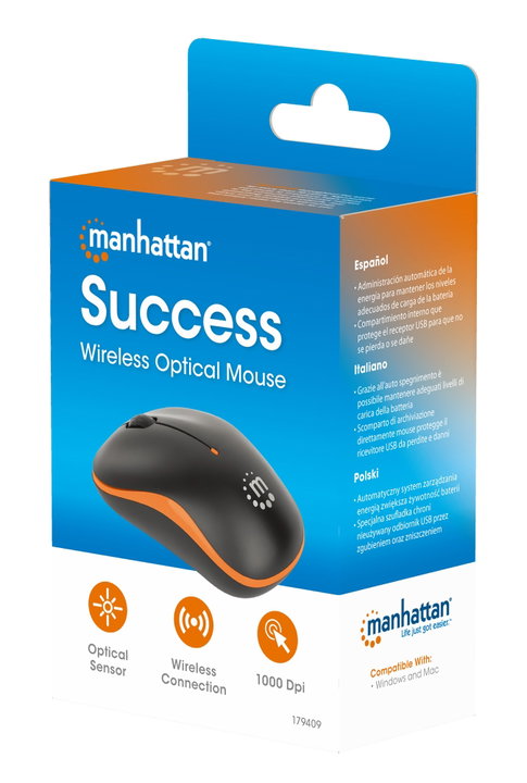 Mouse Wi-Fi Wireless 1000 Dpi Black/Orange - Manhattan IM 1000 -WL-BOR