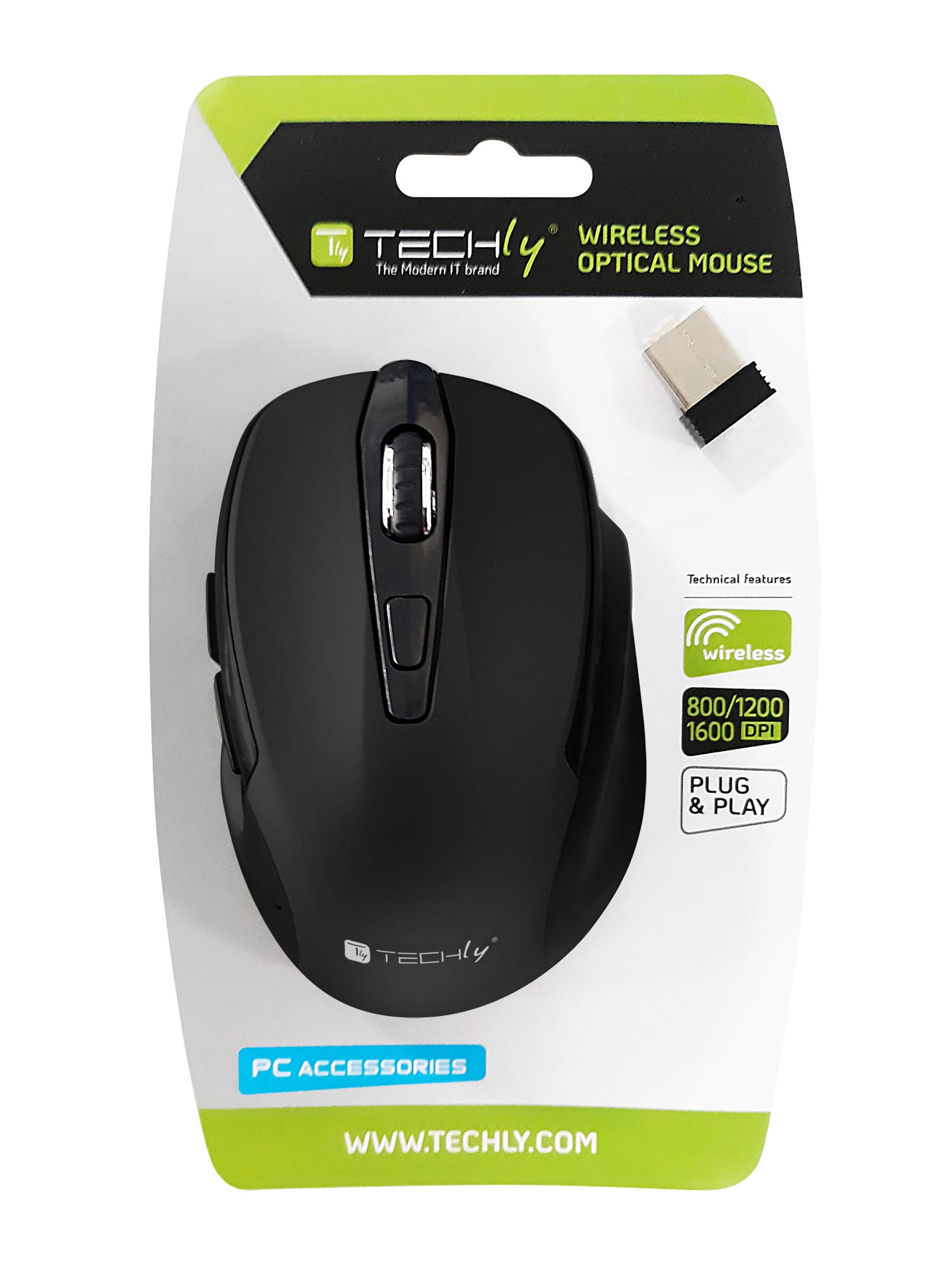 Mouse Ottico Wireless 1600 Dpi Blister Nero - Techly IM 102-WBK