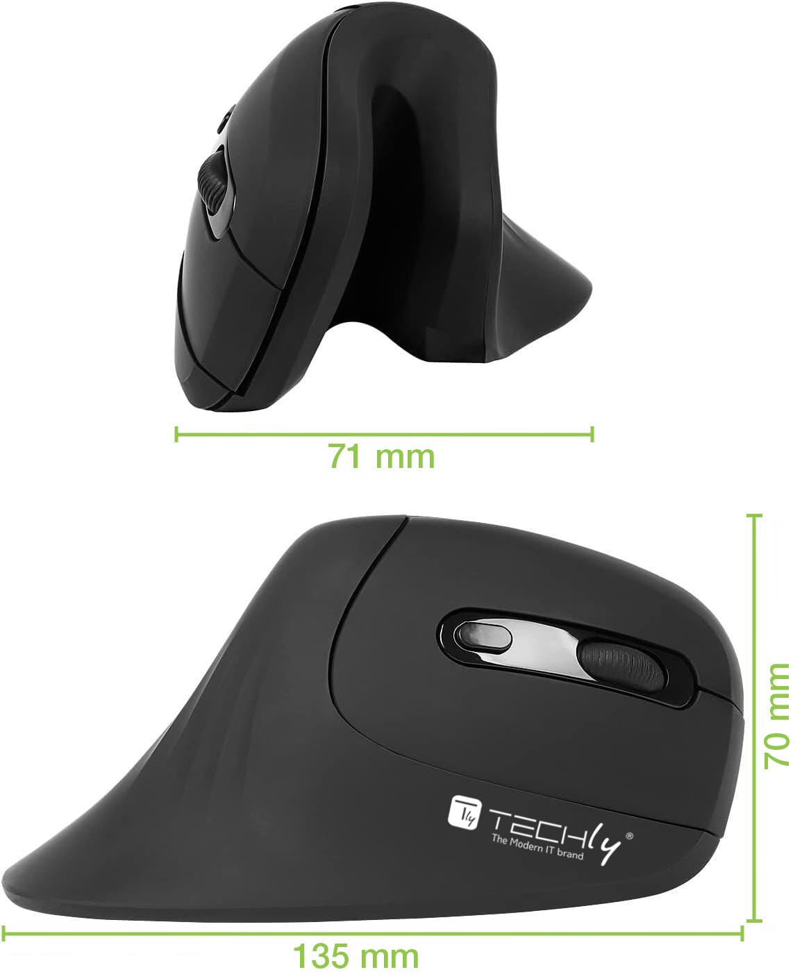 Mouse Verticale Ottico Wireless 3200 Dpi Ergonomico - Techly IM 1100-VM-B