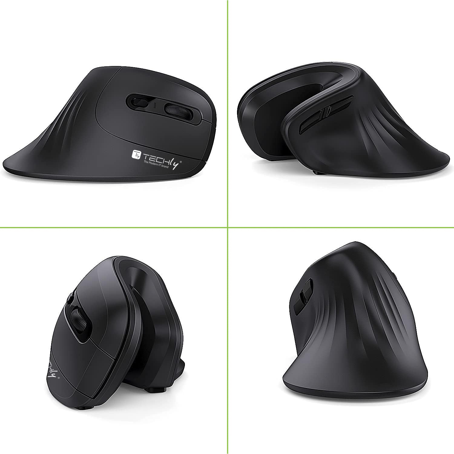 Mouse Verticale Ottico Wireless 3200 Dpi Ergonomico - Techly IM 1100-VM-B