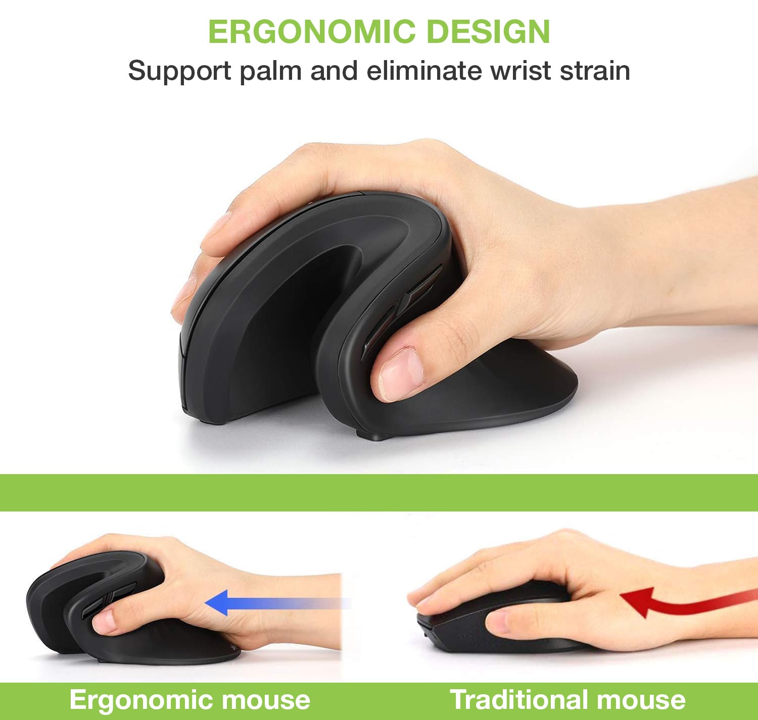 Mouse Verticale Ottico Wireless 3200 Dpi Ergonomico - Techly IM 1100-VM-B