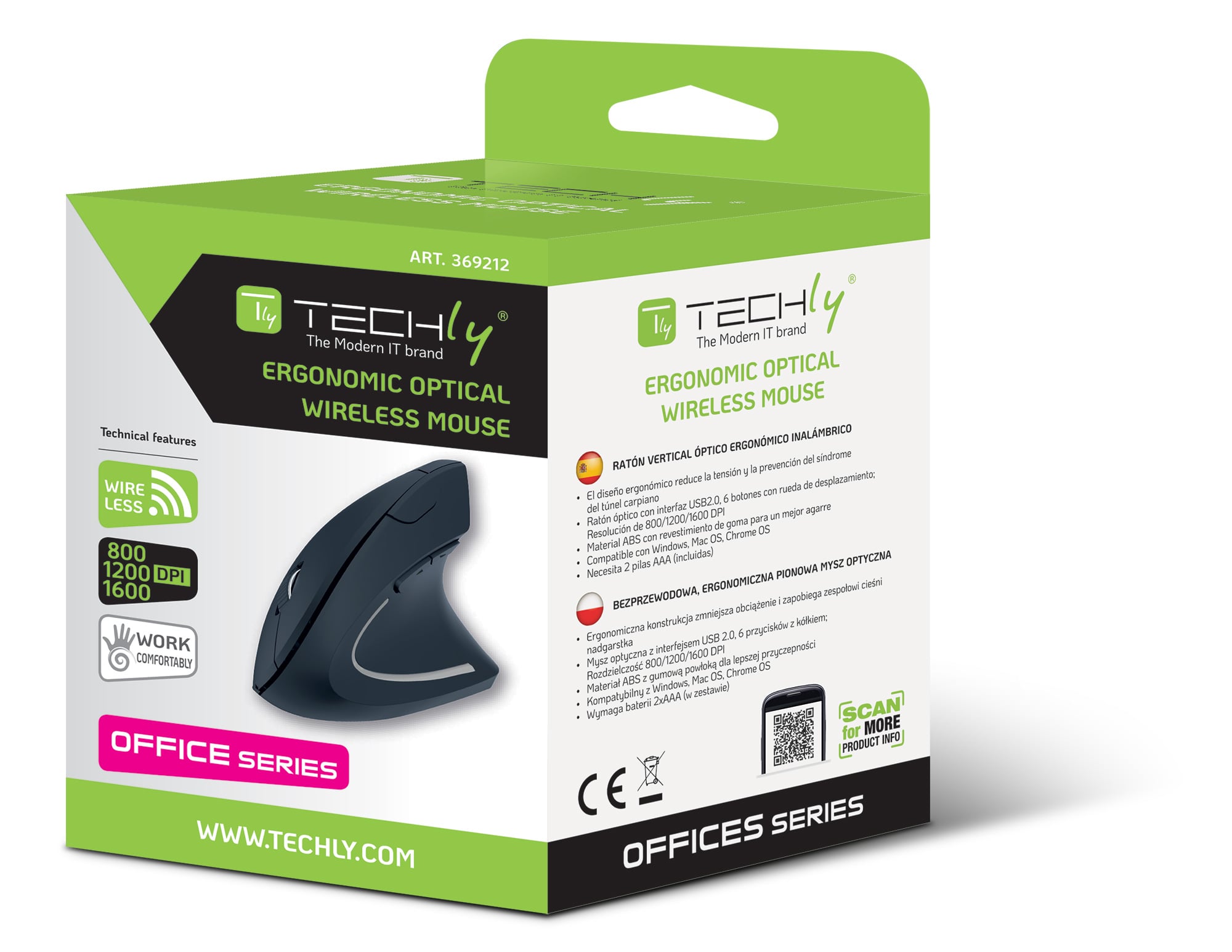 Mouse Verticale Ottico Wireless 1600 Dpi Ergonomico - Techly IM 1200-VM-B