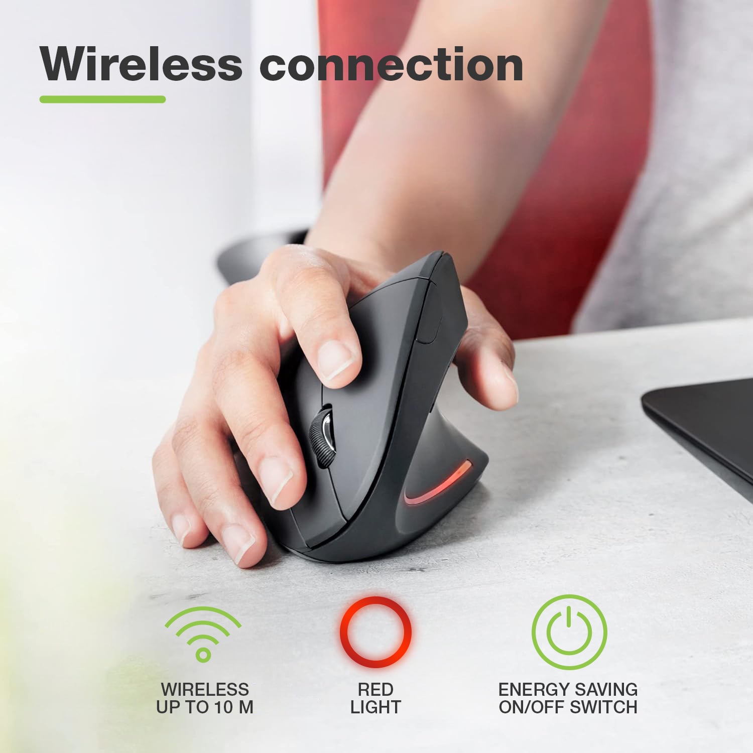 Mouse Verticale Ottico Wireless 1600 Dpi Ergonomico - Techly IM 1200-VM-B