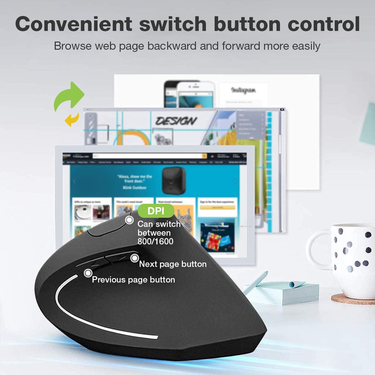 Mouse Verticale Ottico Wireless 1600 Dpi Ergonomico - Techly IM 1200-VM-B
