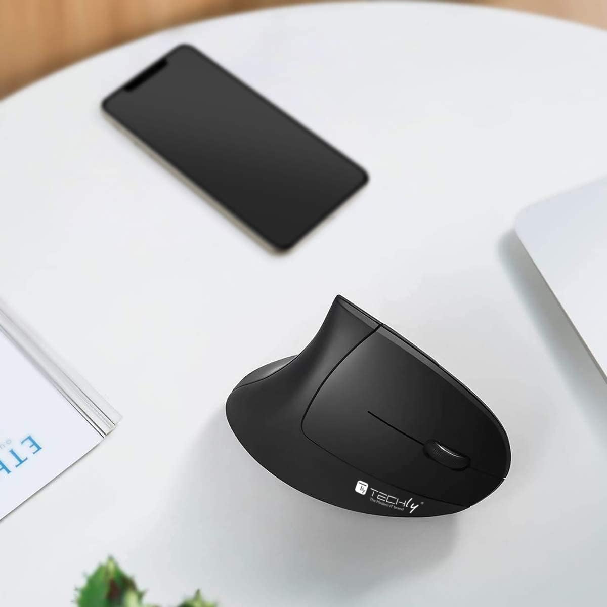 Mouse Verticale Ottico Wireless 1600 Dpi Ergonomico - Techly IM 1200-VM-B