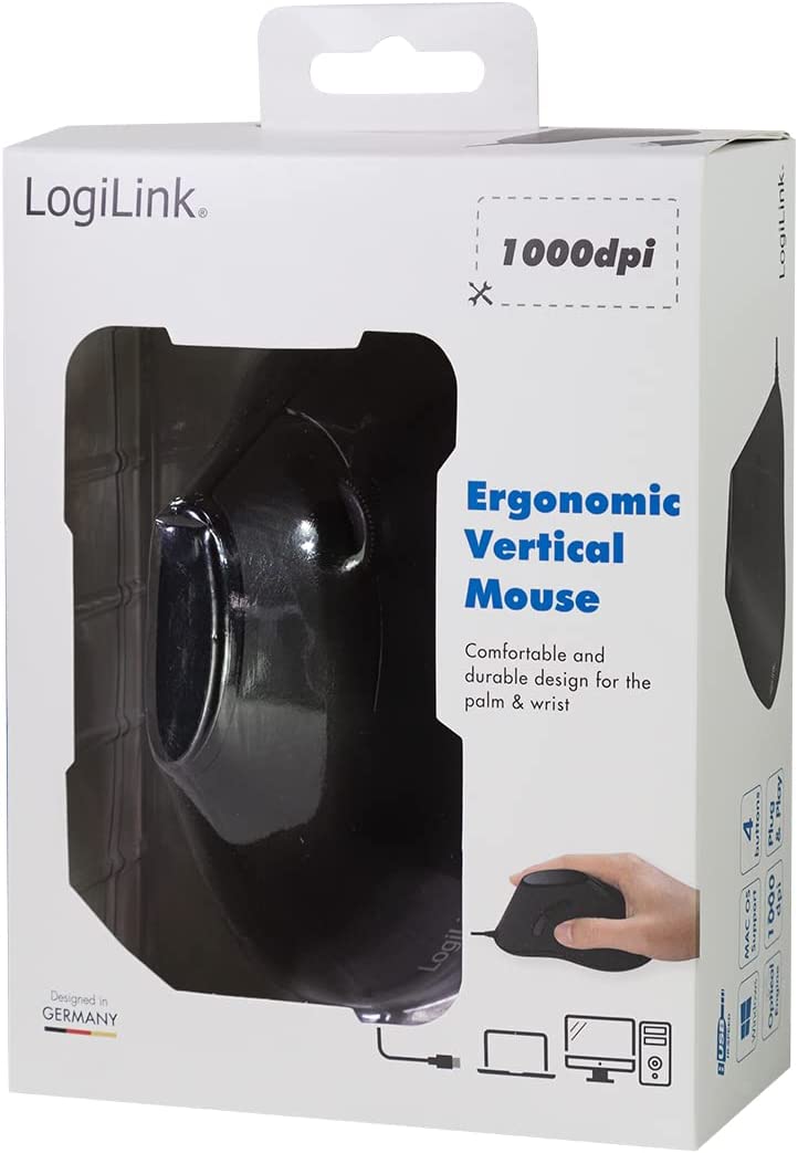 Mouse Verticale Ottico Ergonomico USB 1000dpi Nero - Logilink IM 158-U-VER