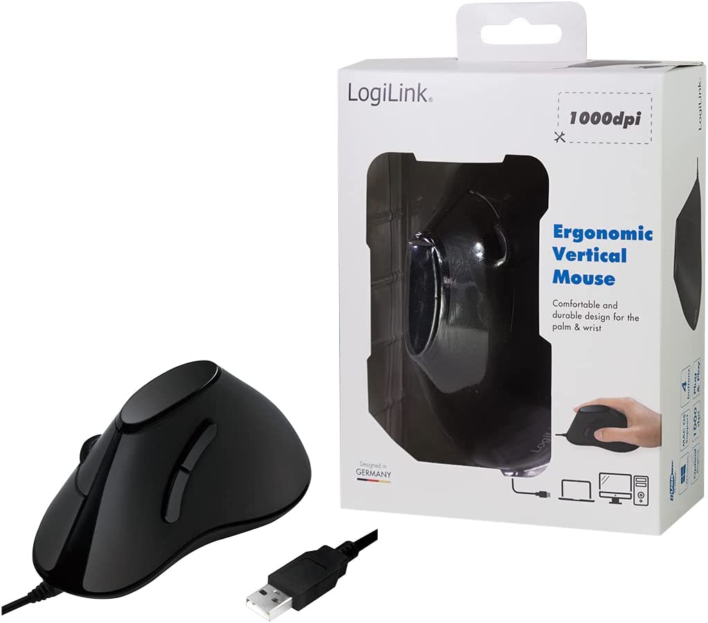 Mouse Verticale Ottico Ergonomico USB 1000dpi Nero - Logilink IM 158-U-VER