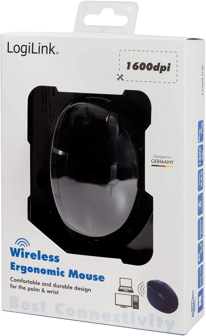 Mouse Ottico Ergonomico Wireless 1600 Dpi Nero - Logilink IM 1600-WL-ERGO