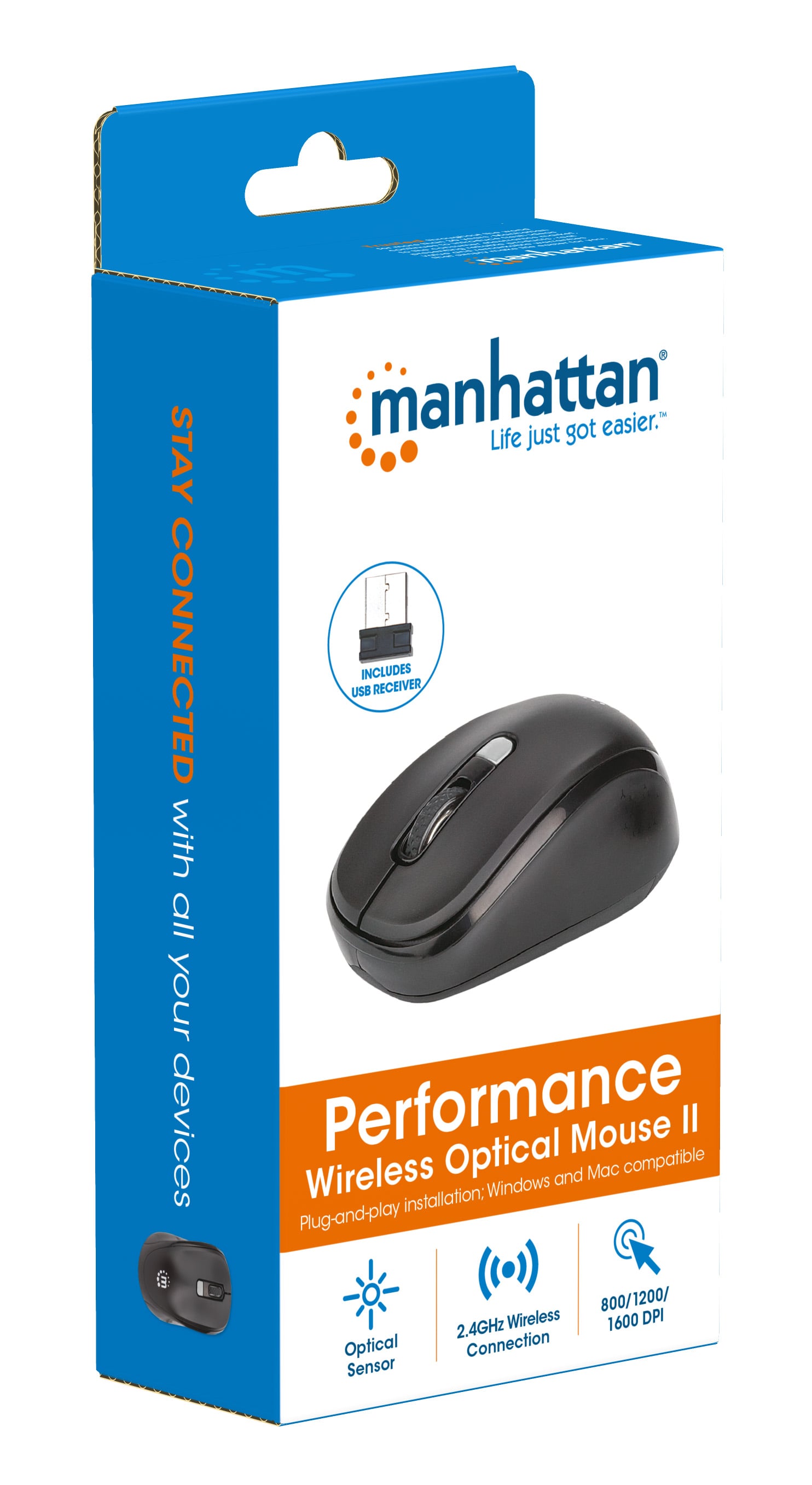 Mouse Ottico Wireless 1600 Dpi Nero, Performance II - Manhattan IM 179-WL-B