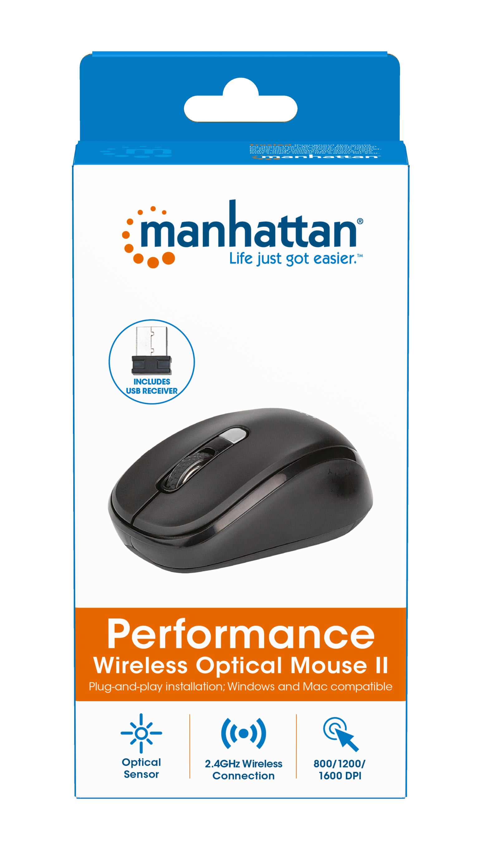 Mouse Ottico Wireless 1600 Dpi Nero, Performance II - Manhattan IM 179-WL-B