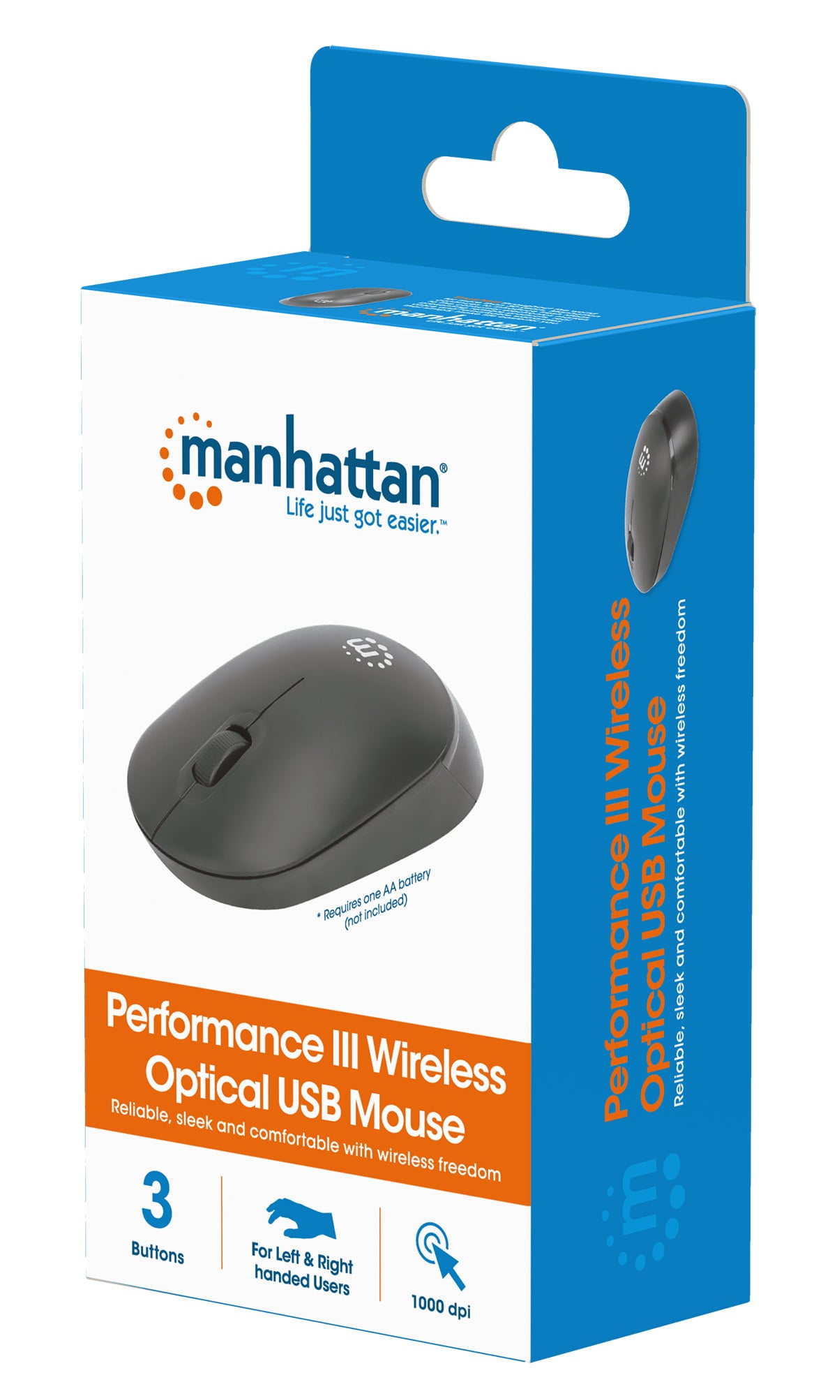 Mouse Ottico Wireless USB 1000 Dpi Nero, Performance III - Manhattan IM 190-1200WBK