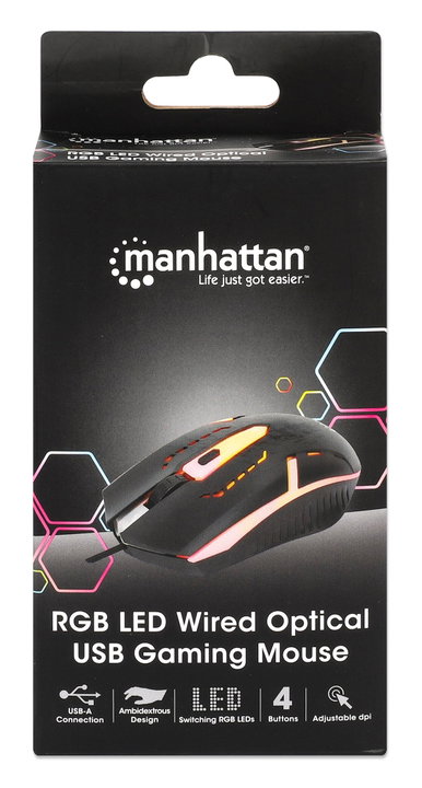 Mouse Ottico USB Gaming 1500 Dpi LED RGB - Manhattan IM 190-1500-RGB